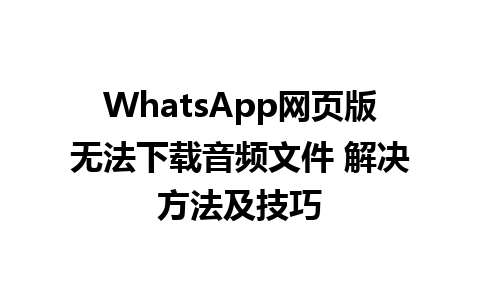 WhatsApp网页版无法下载音频文件 解决方法及技巧